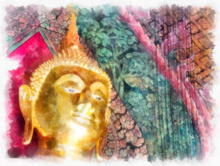 Landscape of ancient architecture and ancient art in Bangkok of Thailand watercolor style illustration impressionist painting.の写真素材