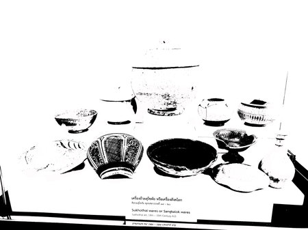 The Antique objects ancient Thai art black and white illustration.
