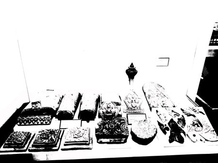 The Antique objects ancient Thai art black and white illustration.