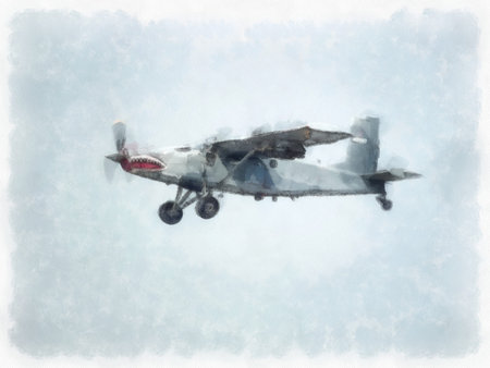 Airplanes displayed at the air show watercolor style illustration impressionist painting.
