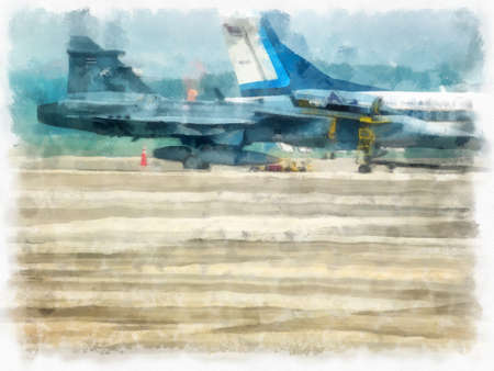 Airplanes displayed at the air show watercolor style illustration impressionist painting.の写真素材