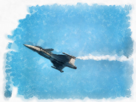 Airplanes displayed at the air show watercolor style illustration impressionist painting.の写真素材