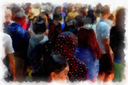Landscape of Chiang Mai Walking Market in Thailand watercolor style illustration impressionist...