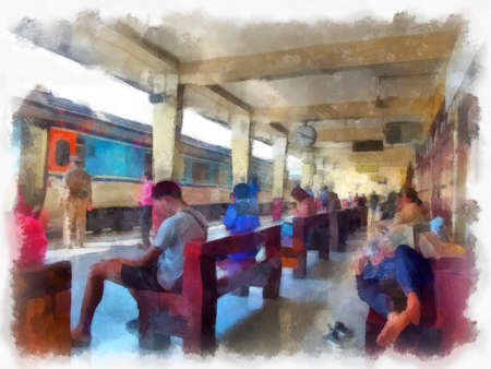 train station in thailand watercolor style illustration impressionist painting.の写真素材