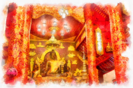 Architectural landscape of ancient temples in northern Thailand watercolor style illustration impressionist painting.の写真素材