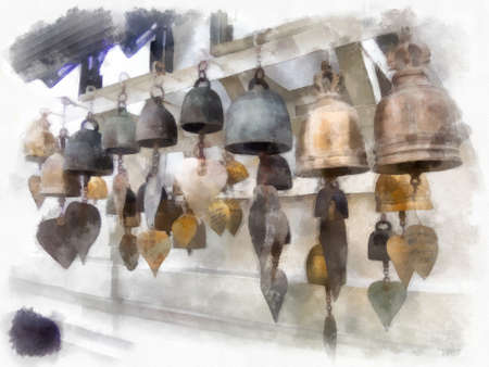 ancient wind chime watercolor style illustration impressionist painting.の写真素材