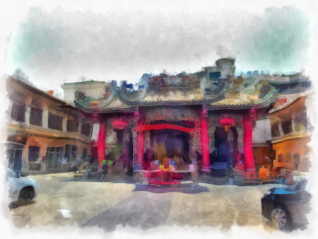 Landscape of ancient architecture in Bangkok watercolor style illustration impressionist painting.の写真素材