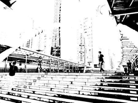 The Bangkok city landscape Thailand black and white illustration.の写真素材