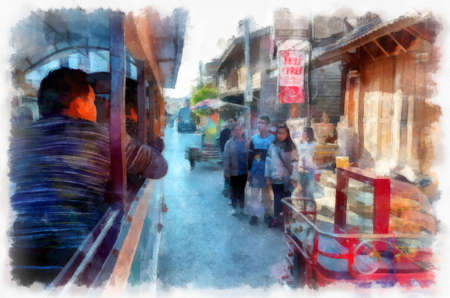 People and lifestyle activities of rural tourism markets in Thailand watercolor style illustration impressionist painting.の写真素材