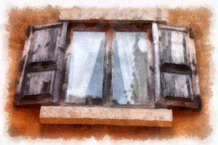 Ancient italian village architecture building watercolor style illustration impressionist painting.