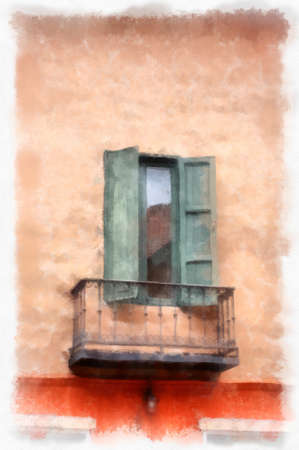 Ancient italian village architecture building watercolor style illustration impressionist painting.の写真素材