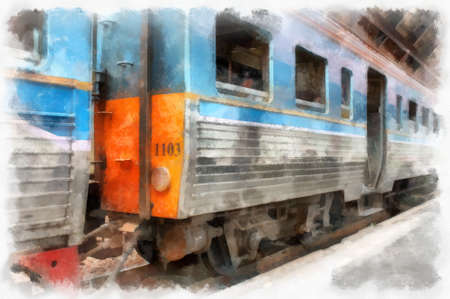 Thai train watercolor style illustration impressionist painting.の写真素材