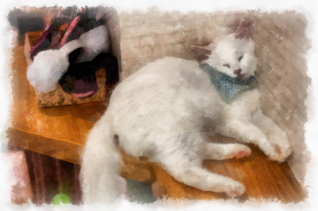 Cats in various cute poses watercolor style illustration impressionist painting.の写真素材