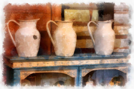 antique water jug watercolor style illustration impressionist painting.の写真素材