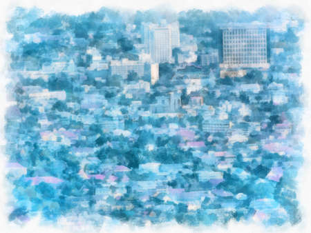 Landscape and scenery of the Ancient Architecture Council in Chiang Mai and tourist attractions of Thailand watercolor style illustration impressionist painting.の写真素材