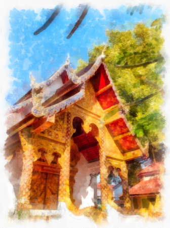 Landscape and scenery of the Ancient Architecture Council in Chiang Mai and tourist attractions of Thailand watercolor style illustration impressionist painting.の写真素材