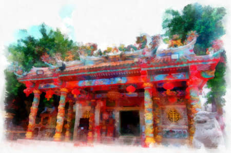 Landscape of ancient chinese shrine watercolor style illustration impressionist painting.の写真素材