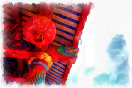 Landscape of ancient chinese shrine watercolor style illustration impressionist painting.の写真素材