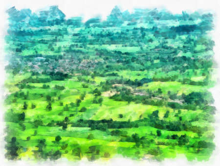 landscape of large natural stone blocks in nature watercolor style illustration impressionist painting.の写真素材