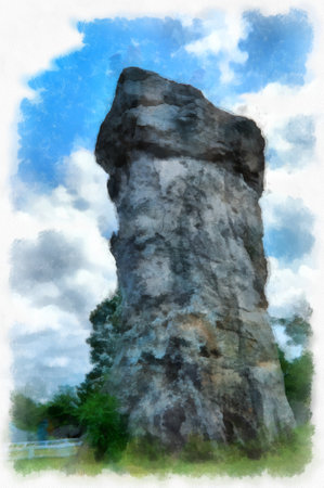 landscape of large natural stone blocks in nature watercolor style illustration impressionist painting.の写真素材