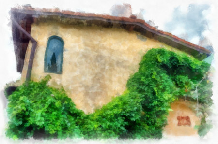 Ancient italian village architecture building watercolor style illustration impressionist painting.の写真素材