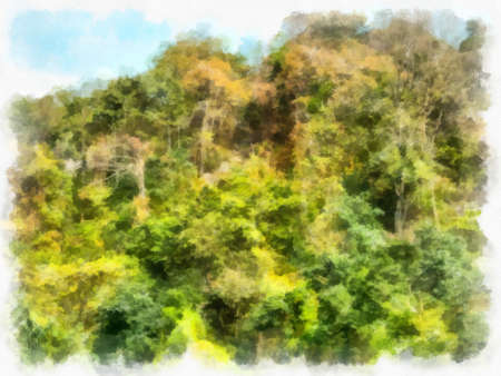 Forest and railway landscape watercolor style illustration impressionist painting.の写真素材