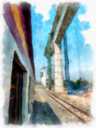 Thai train watercolor style illustration impressionist painting.の写真素材