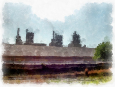 factory watercolor style illustration impressionist painting.の写真素材