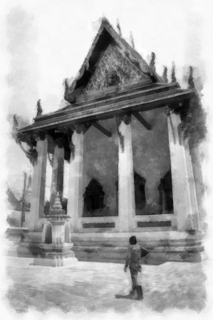 Landscape of ancient Thai architecture watercolor style illustration impressionist painting.の写真素材