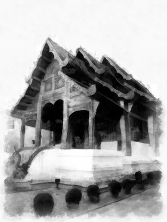 Landscape and scenery of the Ancient Architecture Council in Chiang Mai and tourist attractions of Thailand watercolor style illustration impressionist painting.の写真素材