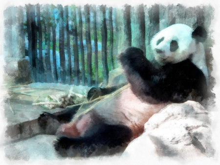 panda watercolor style illustration impressionist painting.の写真素材