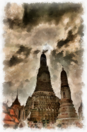 Landscape of ancient Thai architecture watercolor style illustration impressionist painting.の写真素材