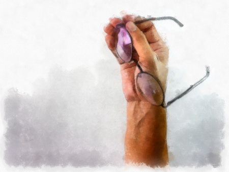 round glasses on a white background watercolor style illustration impressionist painting.の写真素材