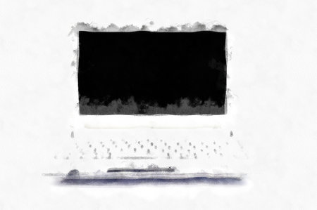 notebook computer on a white background watercolor style illustration impressionist painting.