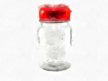 Glass jar with red lid on a white background watercolor style illustration impressionist painting.の写真素材
