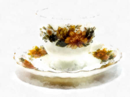 vintage coffee cup on white background watercolor style illustration impressionist painting.の写真素材