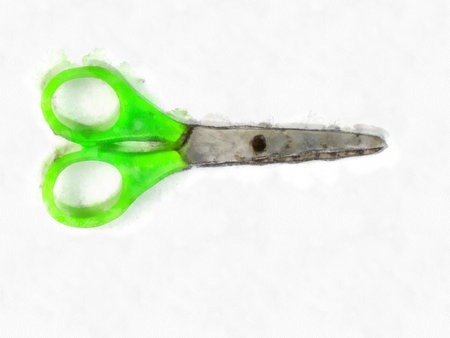 small scissors on a white background watercolor style illustration impressionist painting.
