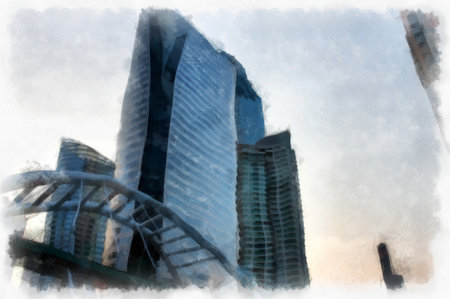 Bangkok city landscape Thailand watercolor style illustration impressionist painting.の写真素材