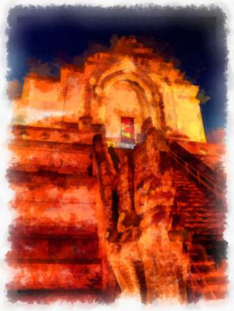 Landscape and scenery of the Ancient Architecture Council in Chiang Mai and tourist attractions of Thailand watercolor style illustration impressionist painting.の写真素材