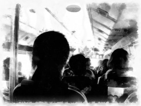 On the bus.Bangkok Thailand watercolor style illustration impressionist painting.