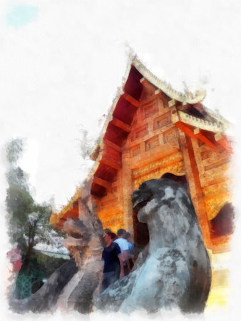 Landscape and scenery of the Ancient Architecture Council in Chiang Mai and tourist attractions of Thailand watercolor style illustration impressionist painting.の写真素材