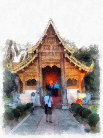 Landscape and scenery of the Ancient Architecture Council in Chiang Mai and tourist attractions of Thailand watercolor style illustration impressionist painting.の写真素材