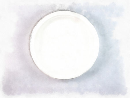 white paper plate on a white background watercolor style illustration impressionist painting.の写真素材