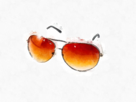 Tea colored sunglasses on a white background watercolor style illustration impressionist painting.の写真素材