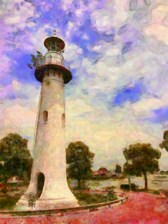 watchtower Chalk paint Illustrations creates art style impressionism of painting.の写真素材