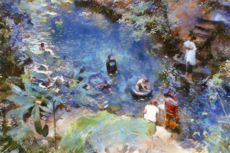 Landscape of Italian architecture buildings Tuscan architecture Chalk paint Illustrations creates art style impressionism of painting.の写真素材