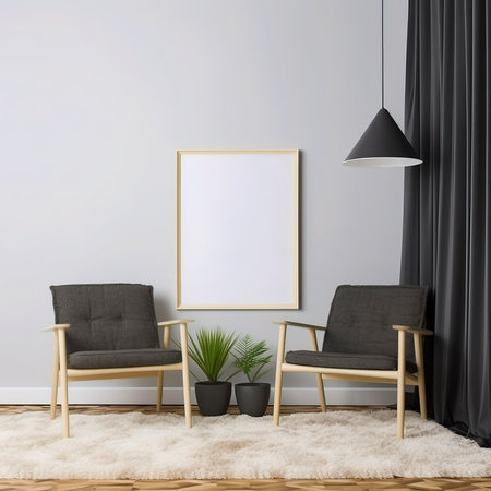 Mock up poster frame in interior background, 3D Illustrationの素材