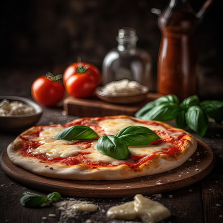Pizza Margherita with mozzarella cheese, tomatoes and basilの素材