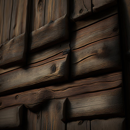 Wooden wall made of planks. 3d render illustration.の素材
