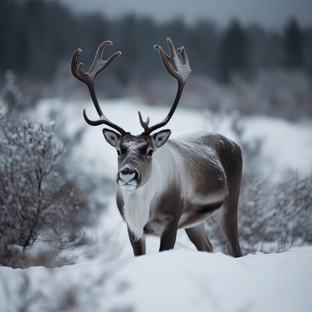 Reindeer in the winter forest. Wildlife scene from Finland.の素材